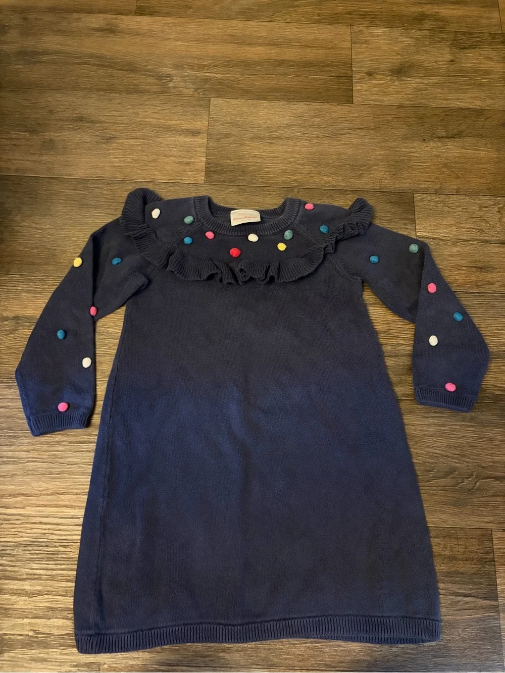 Hanna Andersson Girls Dark Blue Long Sleeve Ruffle Yoke Sweater Dress Size 5